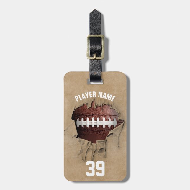 Torn Football (Personalized) Luggage Tag (Front Vertical)