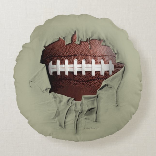 Torn Football Round White Pillow (Front)