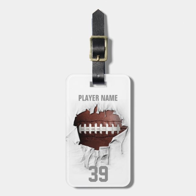 Torn Football (white personalized) Luggage Tag (Front Vertical)