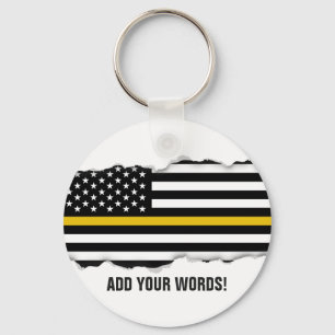 Torn Out Look Police Dispatcher Flag Custom Text Keychain