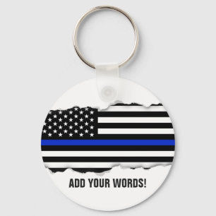 Torn Out Look Police Flag Custom Text Keychain