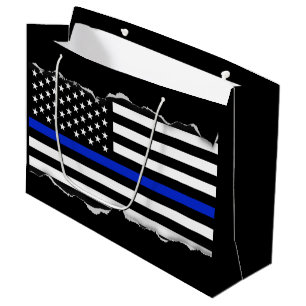 Torn Out Look Thin Blue Line American Flag Black Large Gift Bag