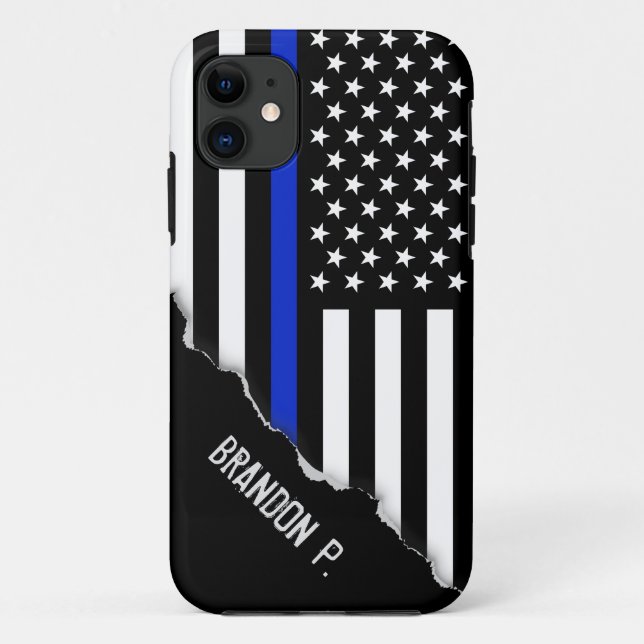 Torn Out Look | Thin Blue Line American Flag Case-Mate iPhone Case (Back)
