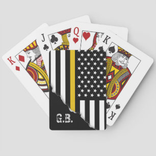 Torn Out Police Dispatcher Flag Custom Initials Playing Cards