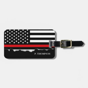 Torn Out Thin Red Line American Flag Personalized Luggage Tag