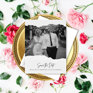 Torn Pages Save the Date Photo Postcard