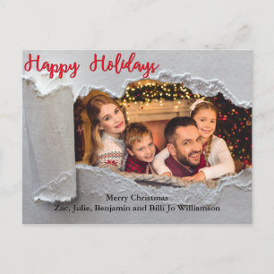 Torn Reveal Happy Holidays Christmas Photo Holiday Postcard