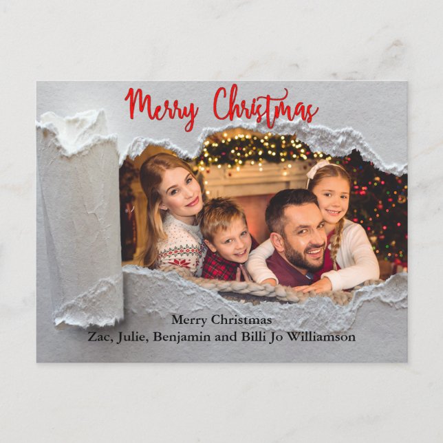 Torn Reveal Merry Christmas Photo Holiday Postcard (Front)