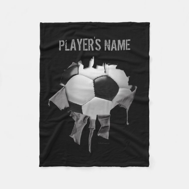Torn Soccer Personalized Black Fleece Blanket (Front)
