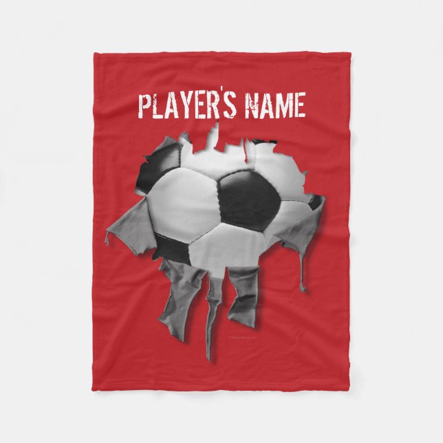 Torn Soccer Personalized Black Fleece Blanket (Front)