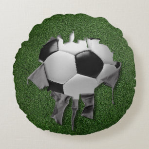 Torn Soccer Round White Pillow