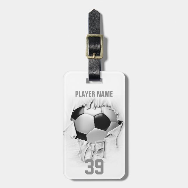 Torn Soccer (white personalized) Luggage Tag (Front Vertical)