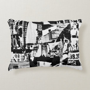 Torn street advertisement posters collage backgrou accent pillow