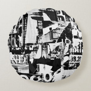 Torn street advertisement posters collage backgrou round pillow