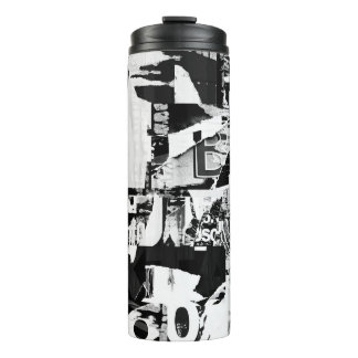 Torn street advertisement posters collage backgrou thermal tumbler