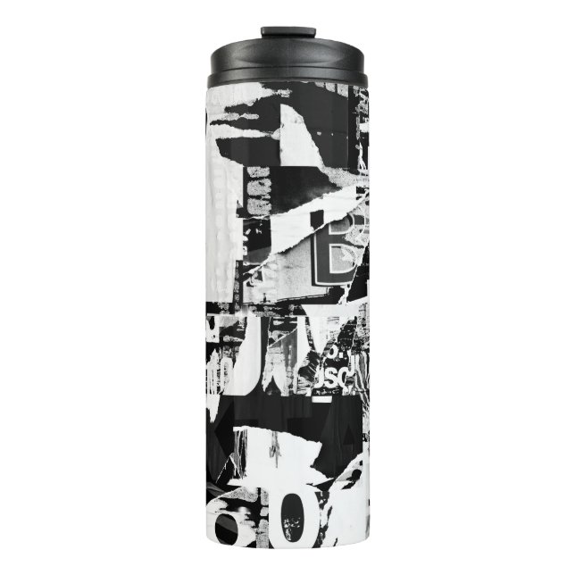 Torn street advertisement posters collage backgrou thermal tumbler (Front)