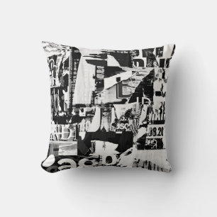 Torn street advertisement posters collage backgrou throw pillow