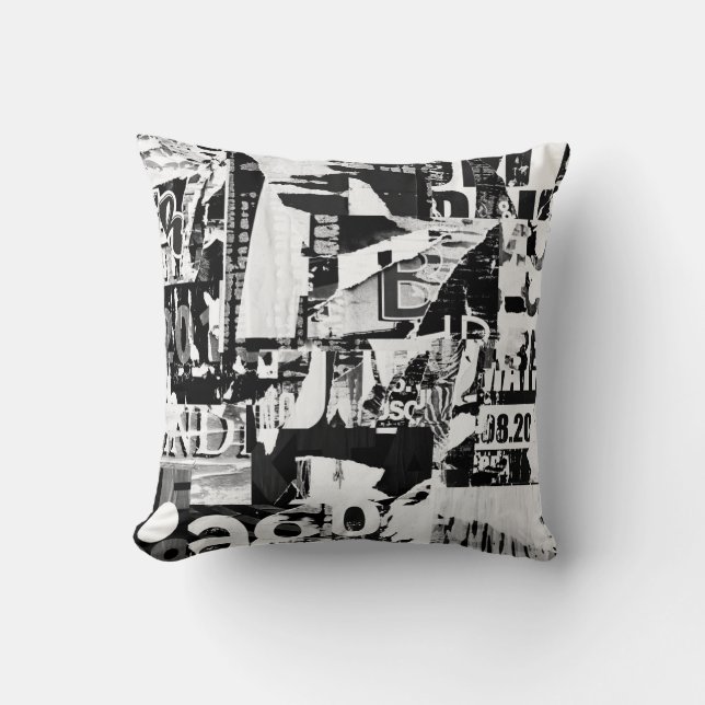 Torn street advertisement posters collage backgrou throw pillow (Front)