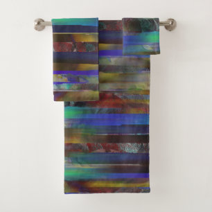 Torn stripes of digital coloured textures bath towel set
