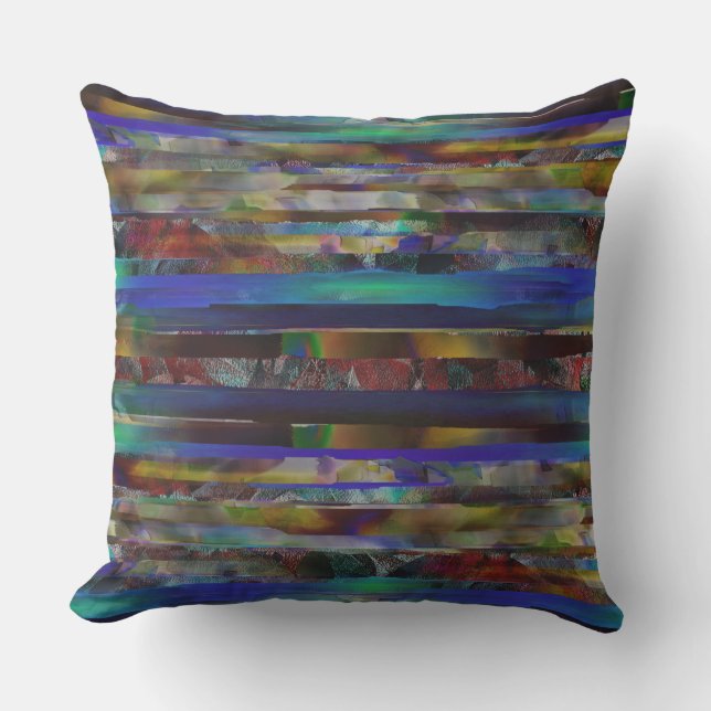 Torn stripes of digital coloured textures throw pillow (Front)