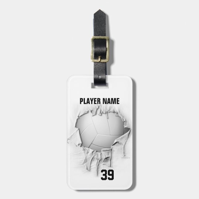 Torn Volleyball (white personalized) Luggage Tag (Front Vertical)
