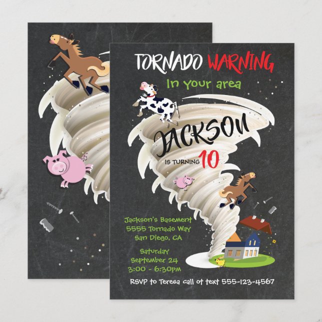 Tornado Birthday Party Invitation (Front/Back)