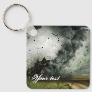 Tornado destroying house storm meteorology  keychain