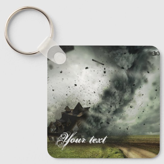 Tornado destroying house storm meteorology  keychain (Front)