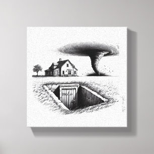 Tornado House Cellar with Cross Canvas Print