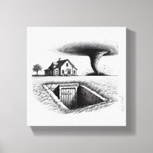 Tornado House Cellar with Cross Canvas Print (Front)