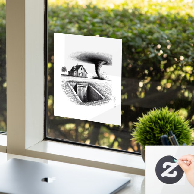 Tornado House Cellar with Cross Window Cling (Office)