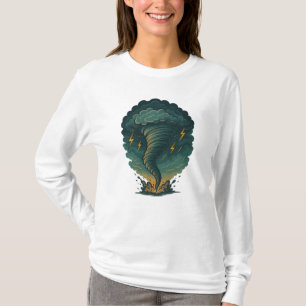 Tornado Storm Illustration   Powerful Lightning  T-Shirt