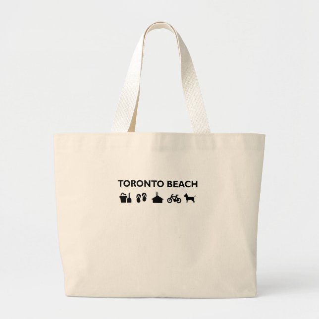 Toronto Beach Icons Monotone Black Large Tote Bag (Front)