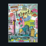 Toronto, Canada Postcard<br><div class="desc">Global Travel XIII by Farida Zaman. Image features the city of Toronto,  Canada with various landmarks,  elements,  and symbols from the city with the skyline for the background. | SID23322</div>