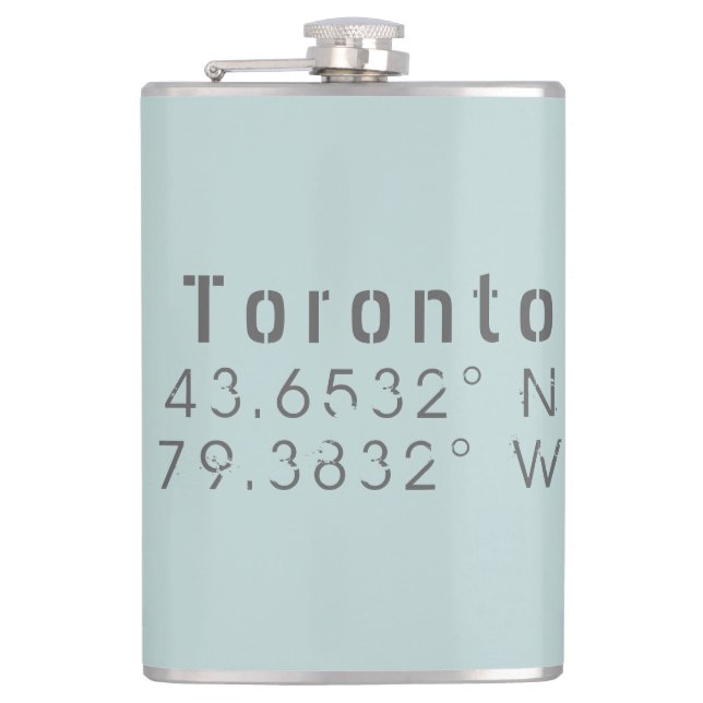 Toronto Latitude Longitude Hip Flask (Front)