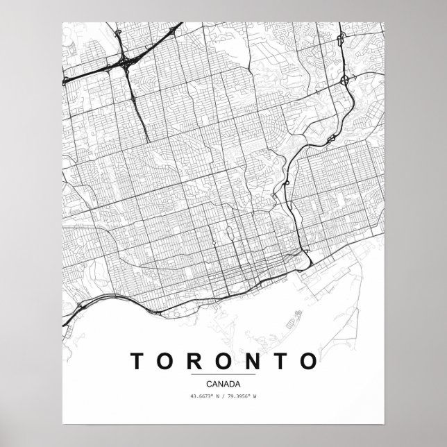 Toronto Minimalist Map (Black & White) Poster (Front)