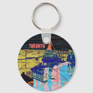 Toronto night downtown collage keychain
