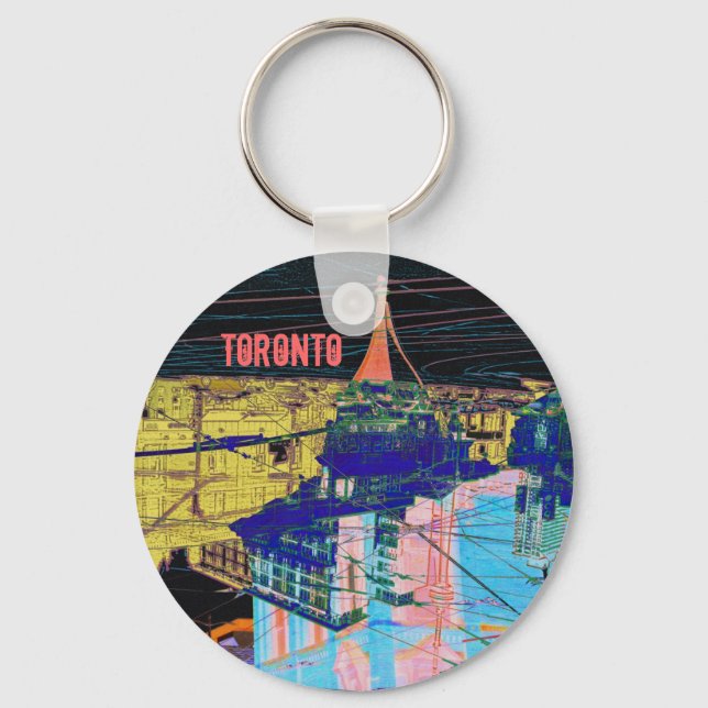 Toronto night downtown collage keychain (Front)