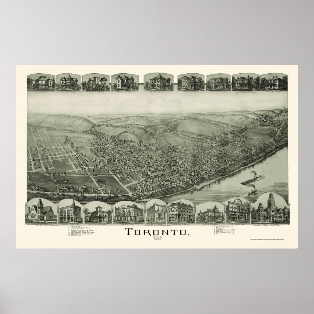 Toronto, OH Panoramic Map - 1889 Poster (Front)