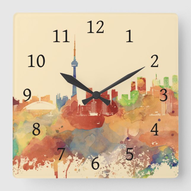 Toronto Ontario Canada Orange Skyline Design 248 Square Wall Clock (Front)