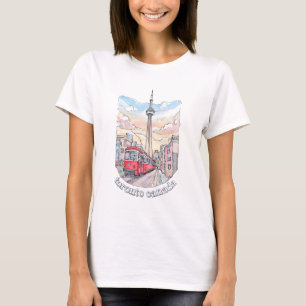 Toronto Ontario Canada Watercolor Skyline CN Tower T-Shirt