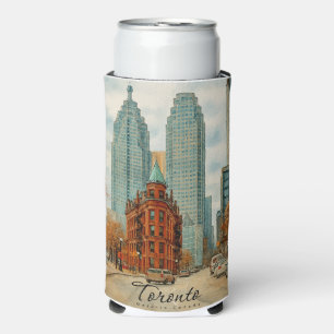 Toronto Skyline Canada Vintage Watercolor Seltzer Can Cooler