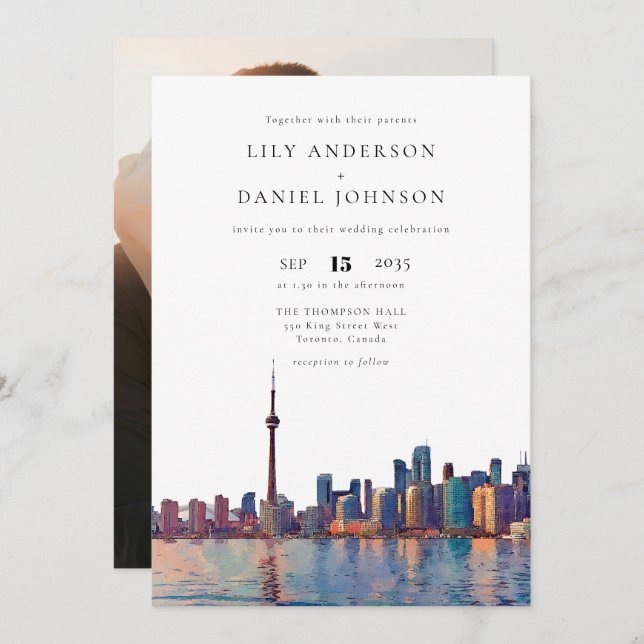 Toronto Skyline Destination Photo Wedding Invitation (Front/Back)