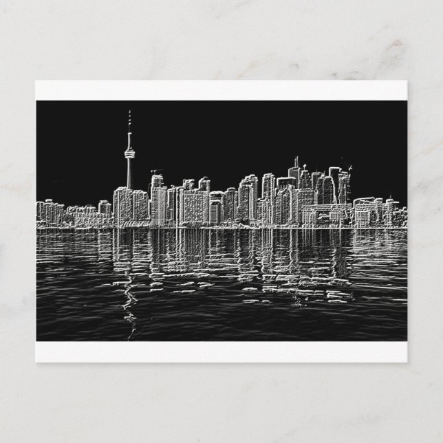 Toronto Skyline in Black and White Postcard (Front)