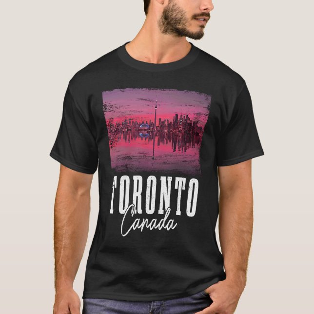 Toronto Skyline Ontario Canada Maple Leaf Canadian T-Shirt (Front)