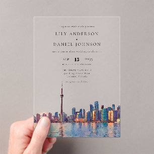 Toronto Skyline Watercolor Destination Wedding Acrylic Invitations