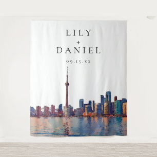 Toronto Skyline Wedding Photo Backdrop Tapestry
