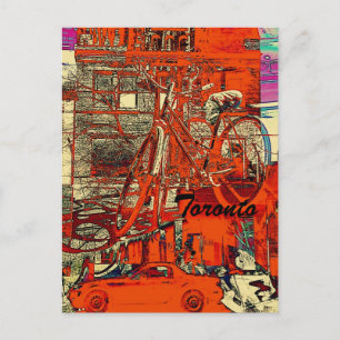 Toronto street collage with red bicycle postcard