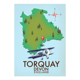 Torquay Devon Vintage map poster art.