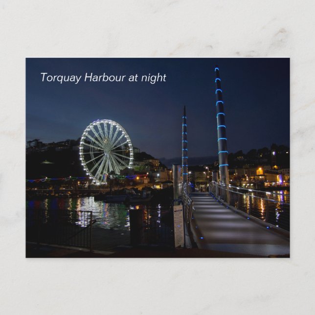 Torquay harbour at night postcard (Front)